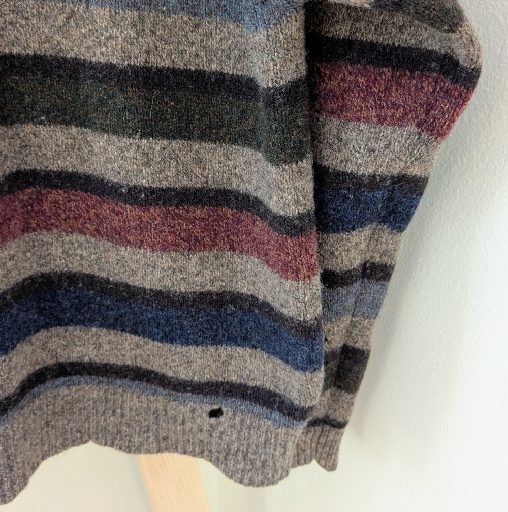 Vintage 90's Striped Textured Wool Crewneck Sweater In Oatmeal Tan - Picture 6 of 15